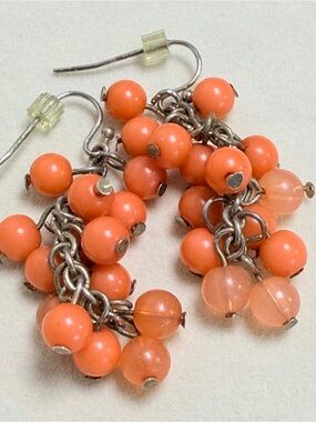 Orange Coral and Lucite Cluster Drop Earrings